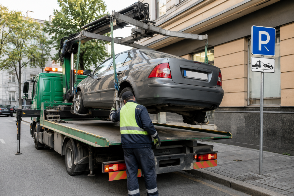 Евакуатор завантажує легковий автомобіль на платформу для транспортування