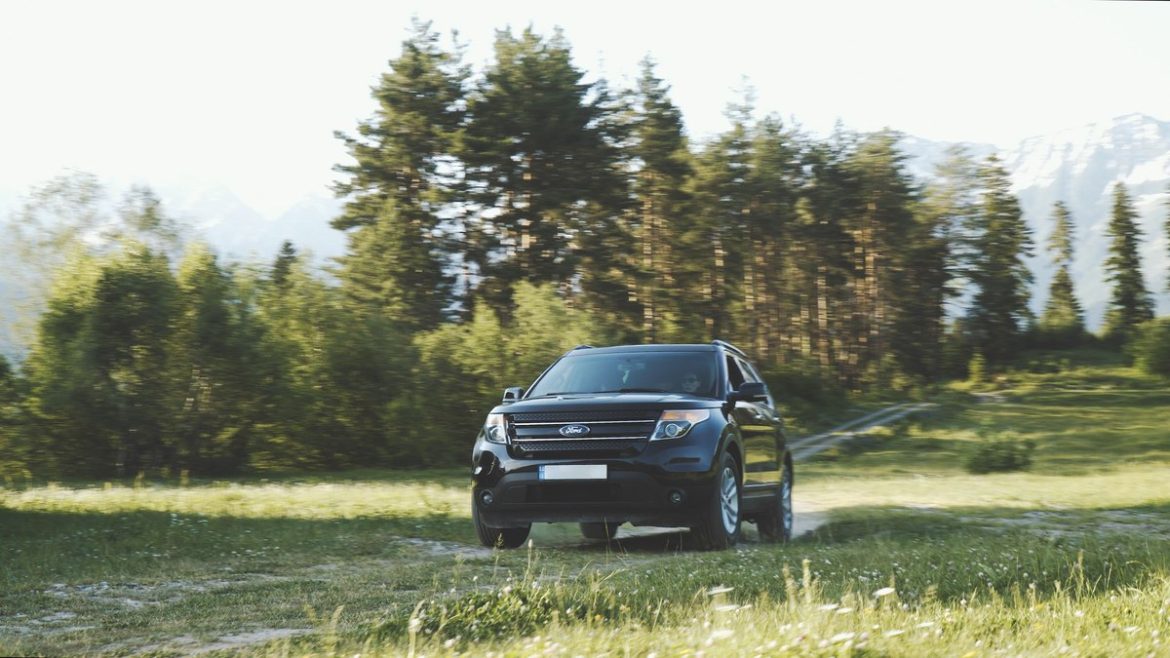 Чорний кросовер Ford на лісовій дорозі
