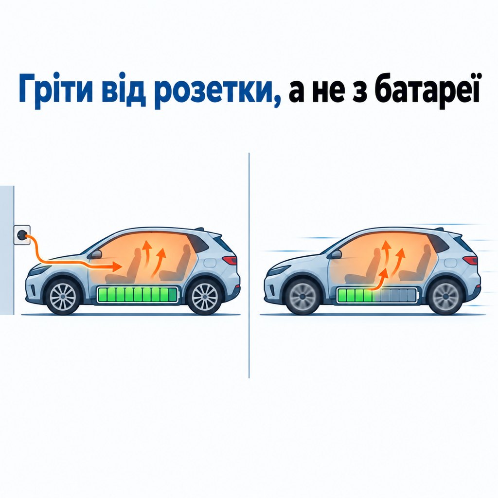 Схема: прогрів салону від зарядної станції проти прогріву з батареї в дорозі